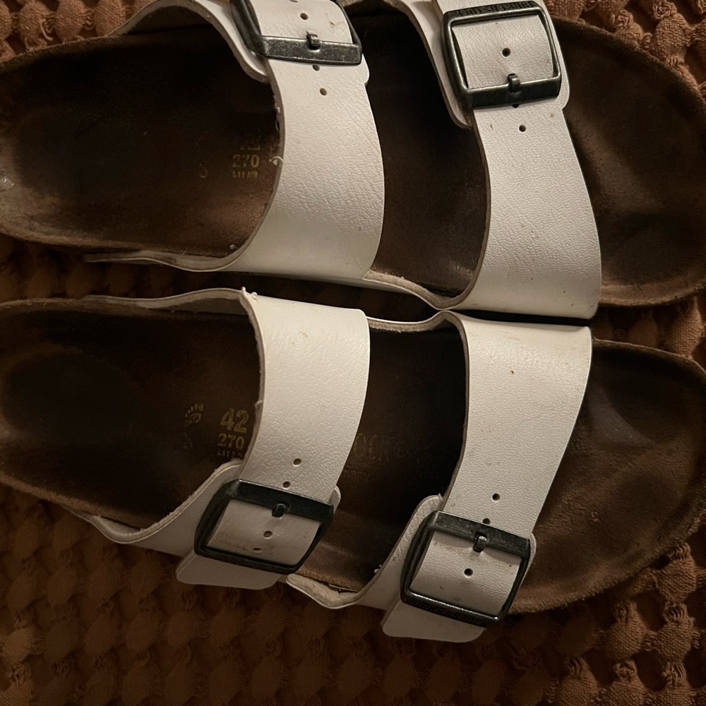 Birkenstock White Sandals Double-Buckle Comfort